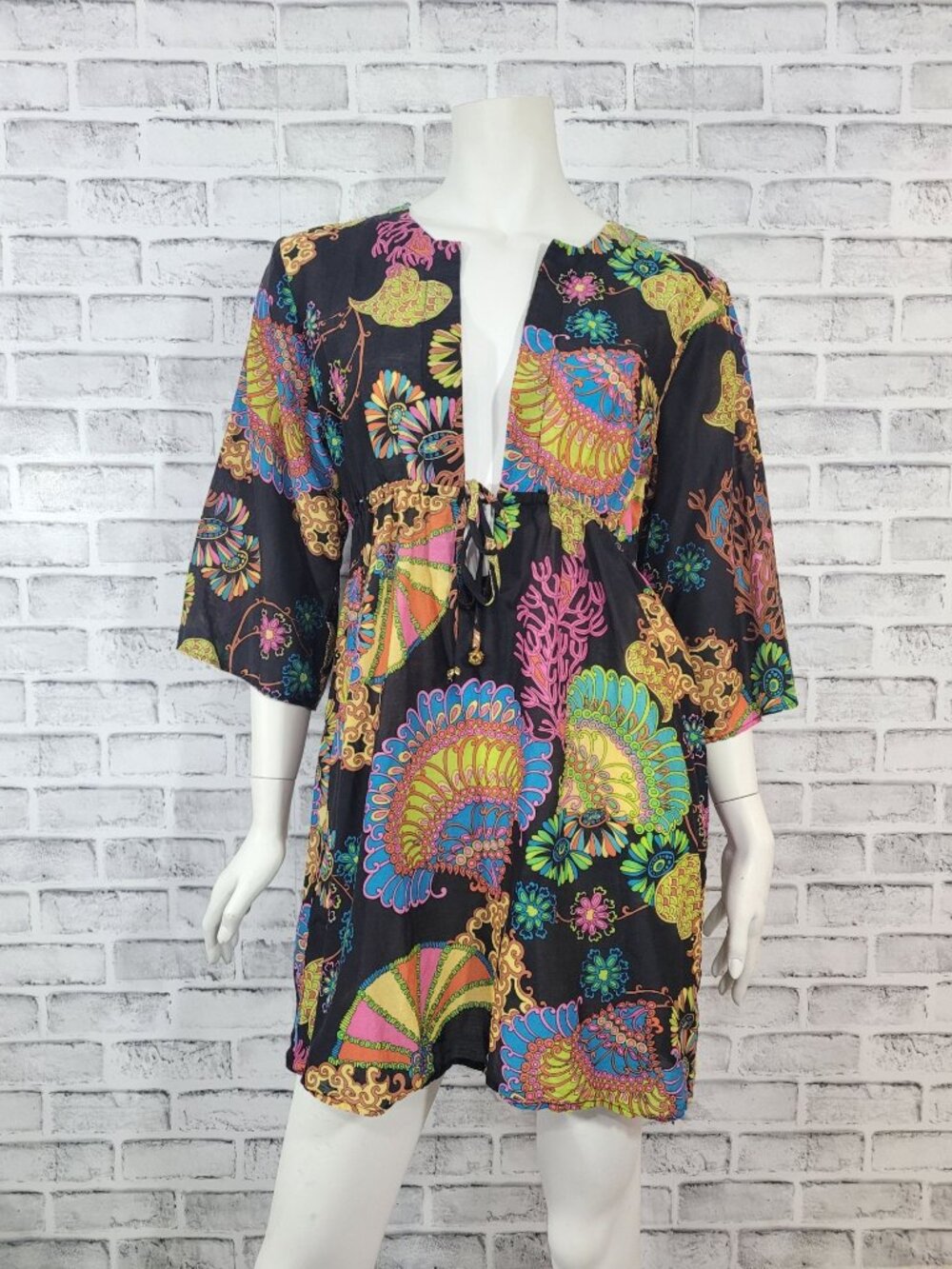 Trina Turk Cotton Silk Blend Coverup Bright Oriental Fans Large - READ